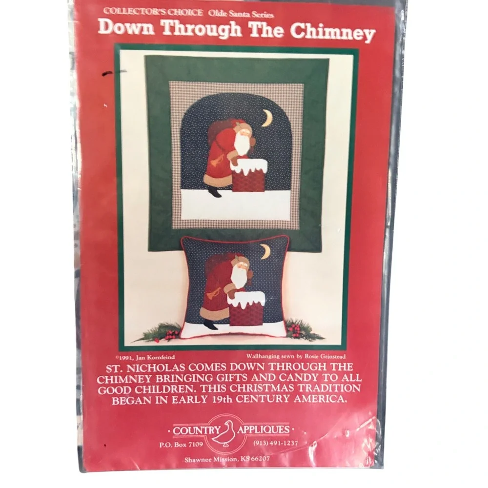 Vintage Christmas Quilt Applique Pattern 5 Lot Country Appliques Folk Art Santa
